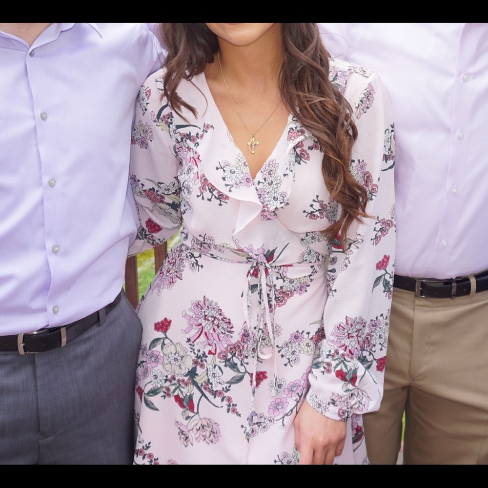 Pink floral wrap dress
